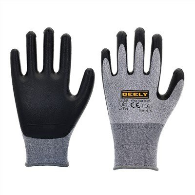 Nylon Gwyn Llwyd yn Gorchuddio Menig Gorchuddio Ewyn Nitrile Spandex